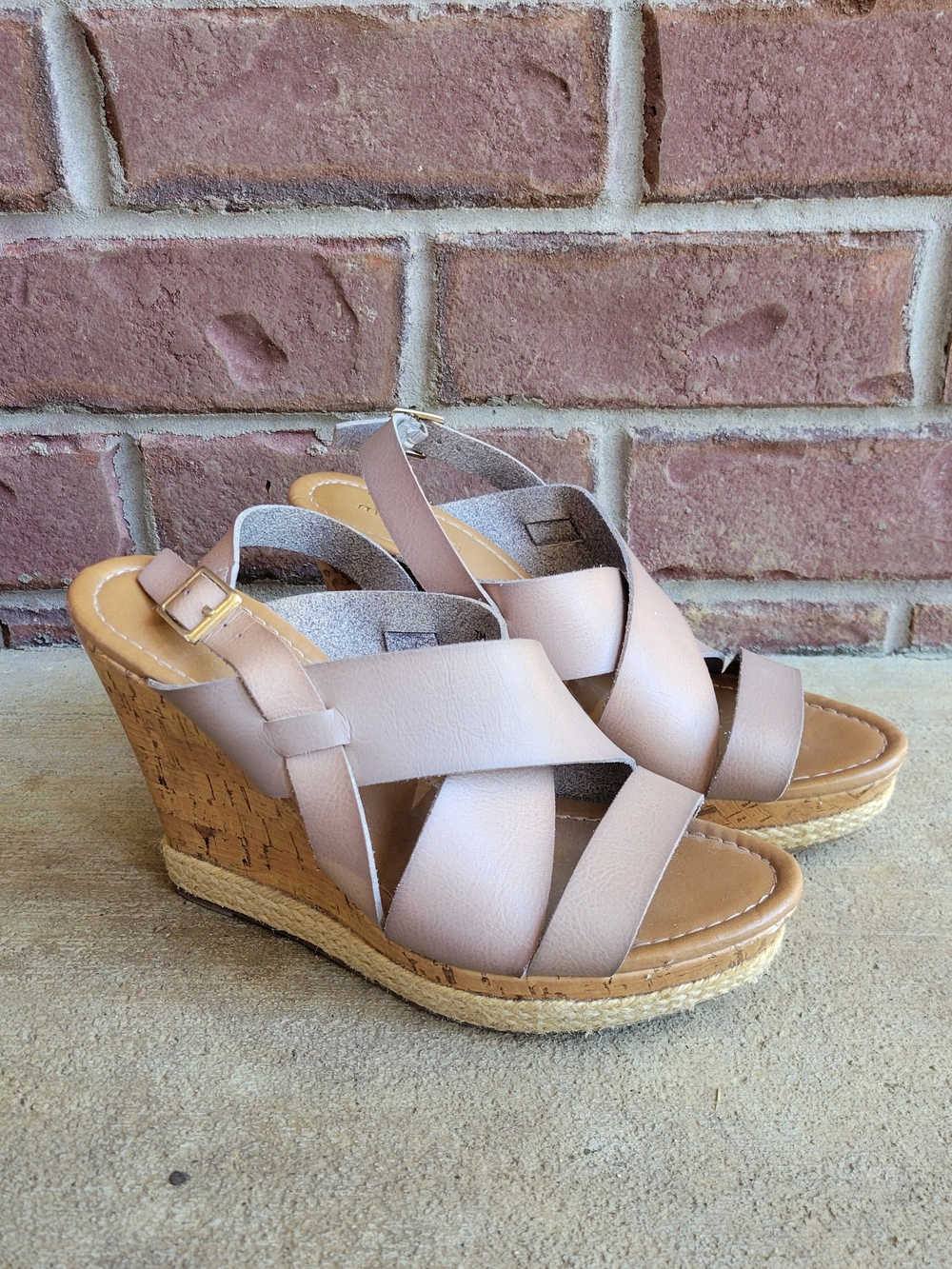 Maurices Taupe Cork Espadrille Wedge Sandals Size 7